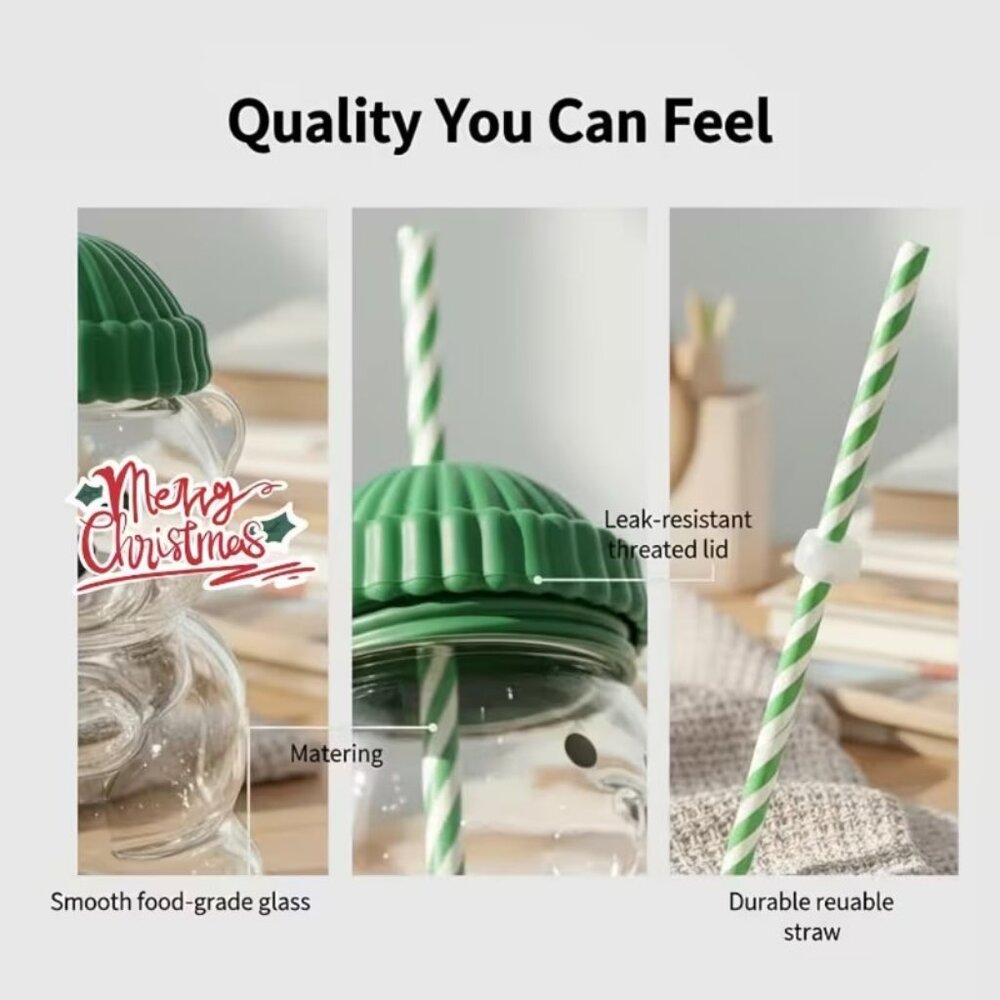 New Glass Bear Cold Cup With Straw 18oz Mug Jar Coffee Unbranded 2025 Holiday - Picture 5 of 5